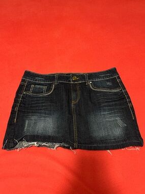 Candie's Dark Indigo Distressed Denim Mini Skirt